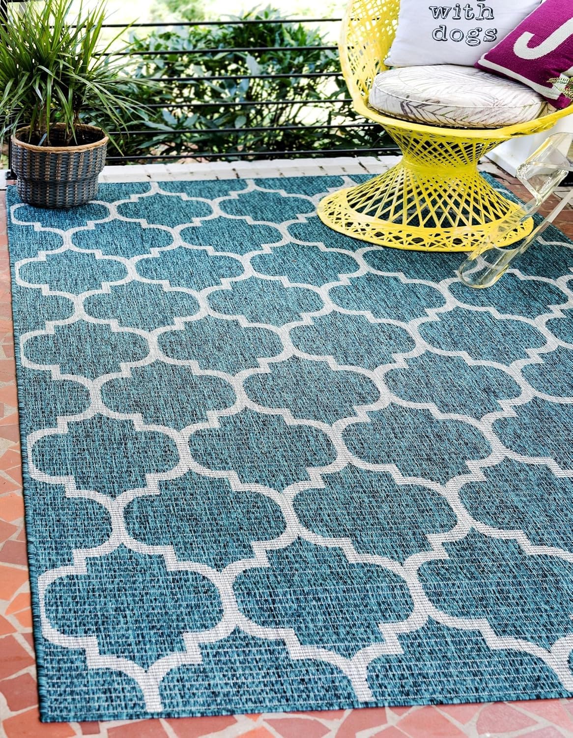 Alfombra área Outdoor Trellis 4x6ft Rectangular Azul/Gris