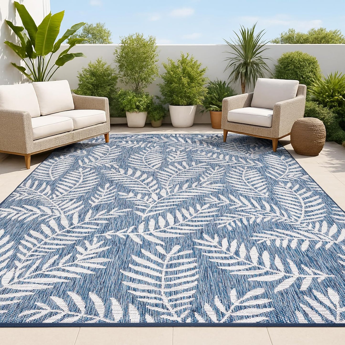 Alfombra nevis 3x5ft azul marino/marfil para patio y porche