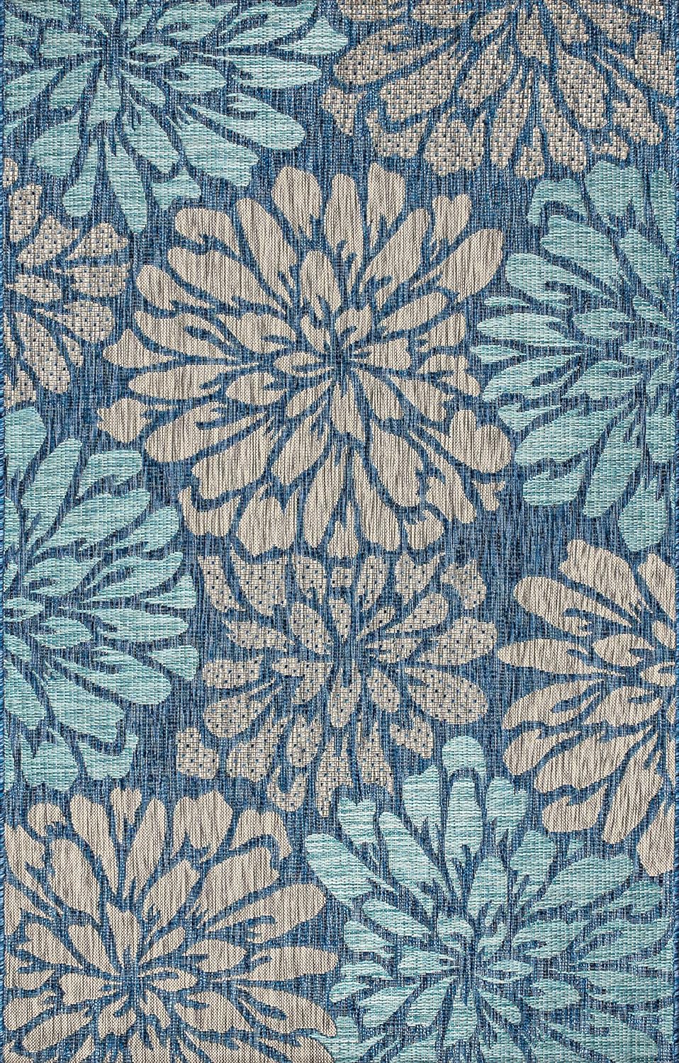 Alfombra textura floral 5x8ft azul marino patio exterior