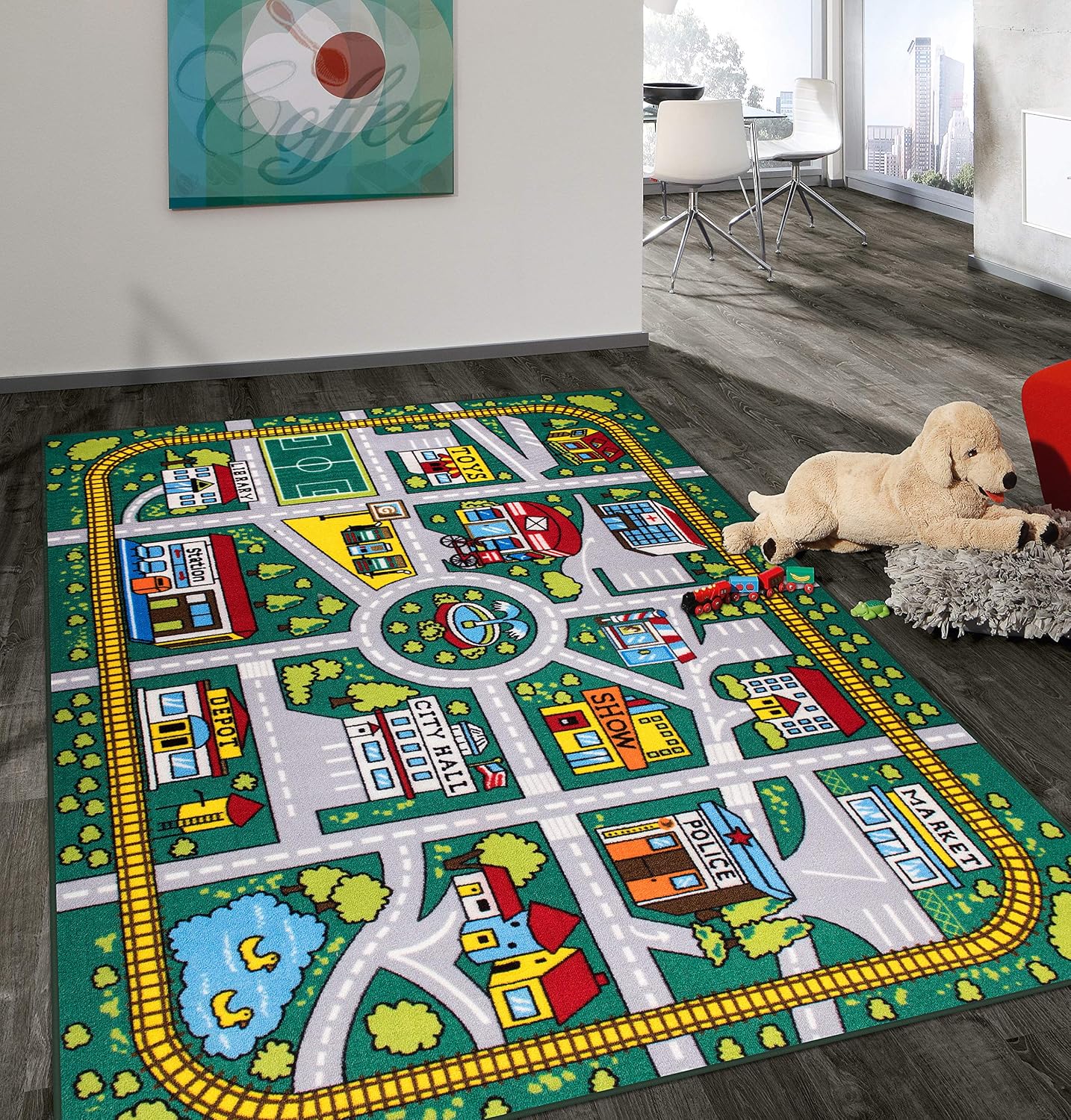 Alfombra antiderrap para niños 5x7ft color verde