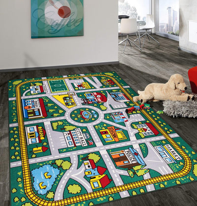 Alfombra antiderrap educativa para niños 3'3"x4'7" verde