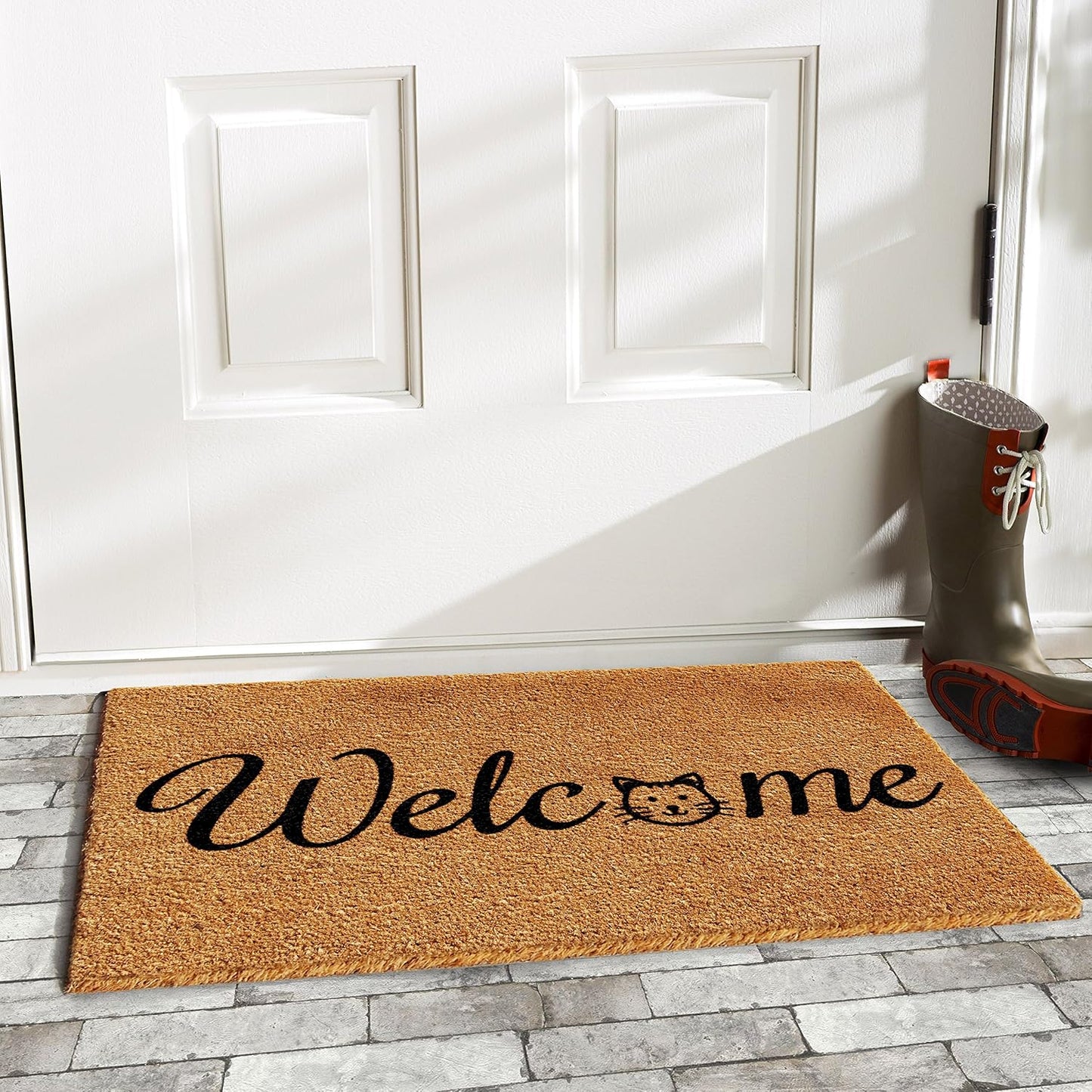 Felpudo bienvenida gato 24x36pulg natural/negro