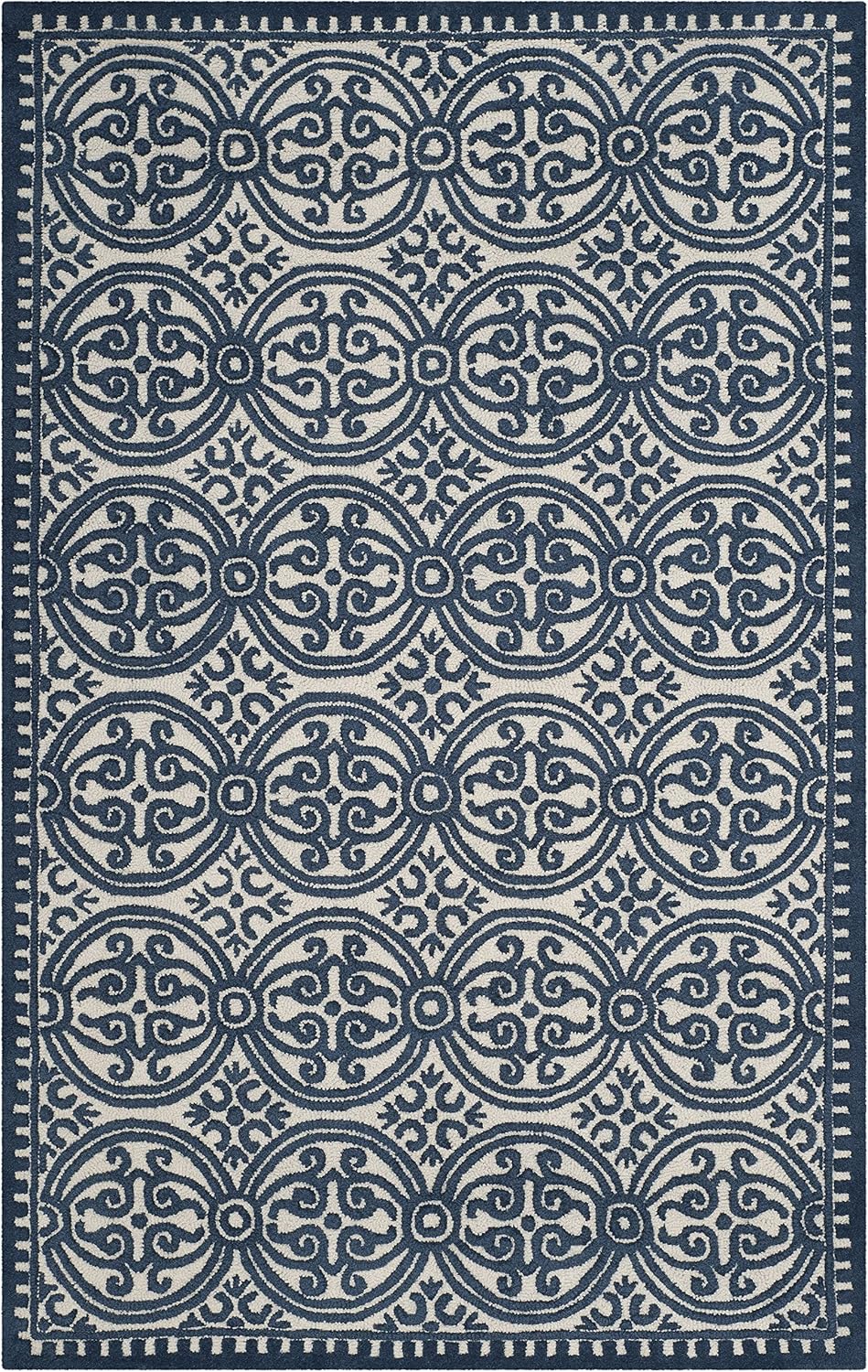 Alfombra decorativa 4x6ft marfil y azul marino lana marroquí