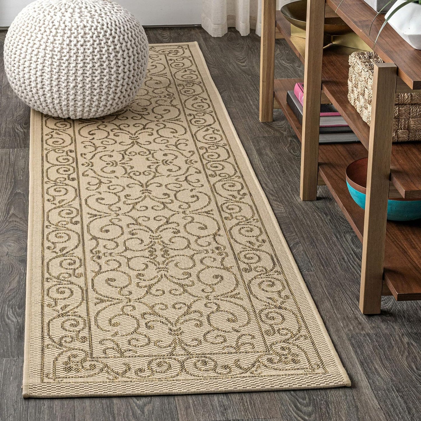 Alfombra pasillo vintage filigrana 2x8ft beige/marrón