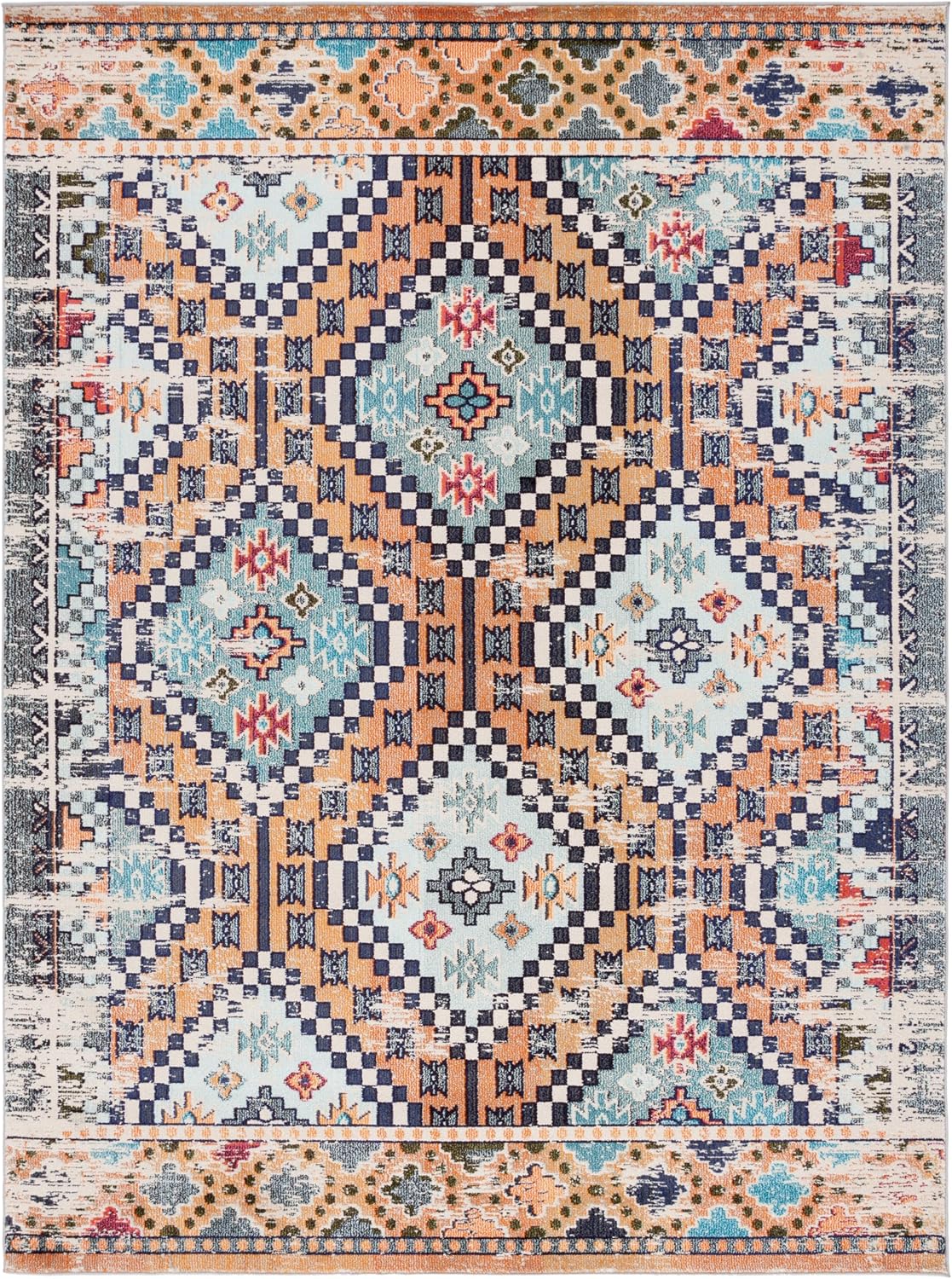 Alfombra área 9x12ft diseño bohemio diamantes naranja beige