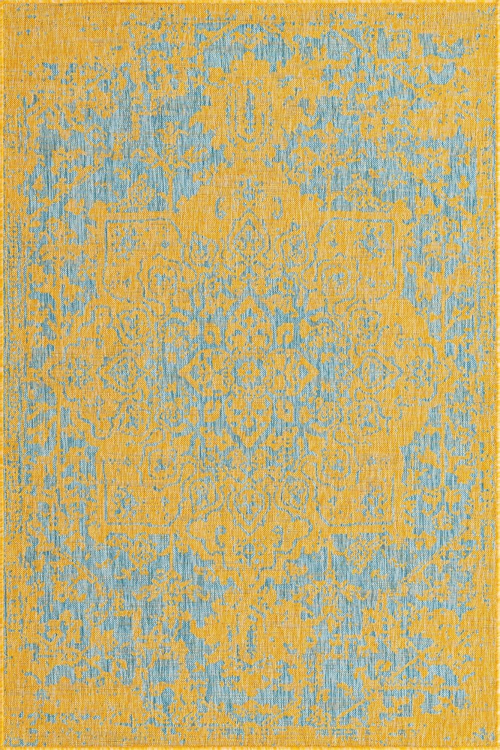 Alfombra área Dubái 5x8ft rectangular amarillo y azul