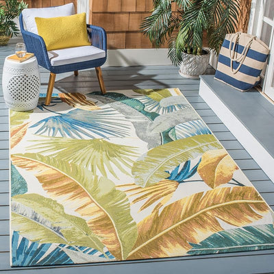 Alfombra lavable exterior Barbados 5'3x7'6 dorada y verde