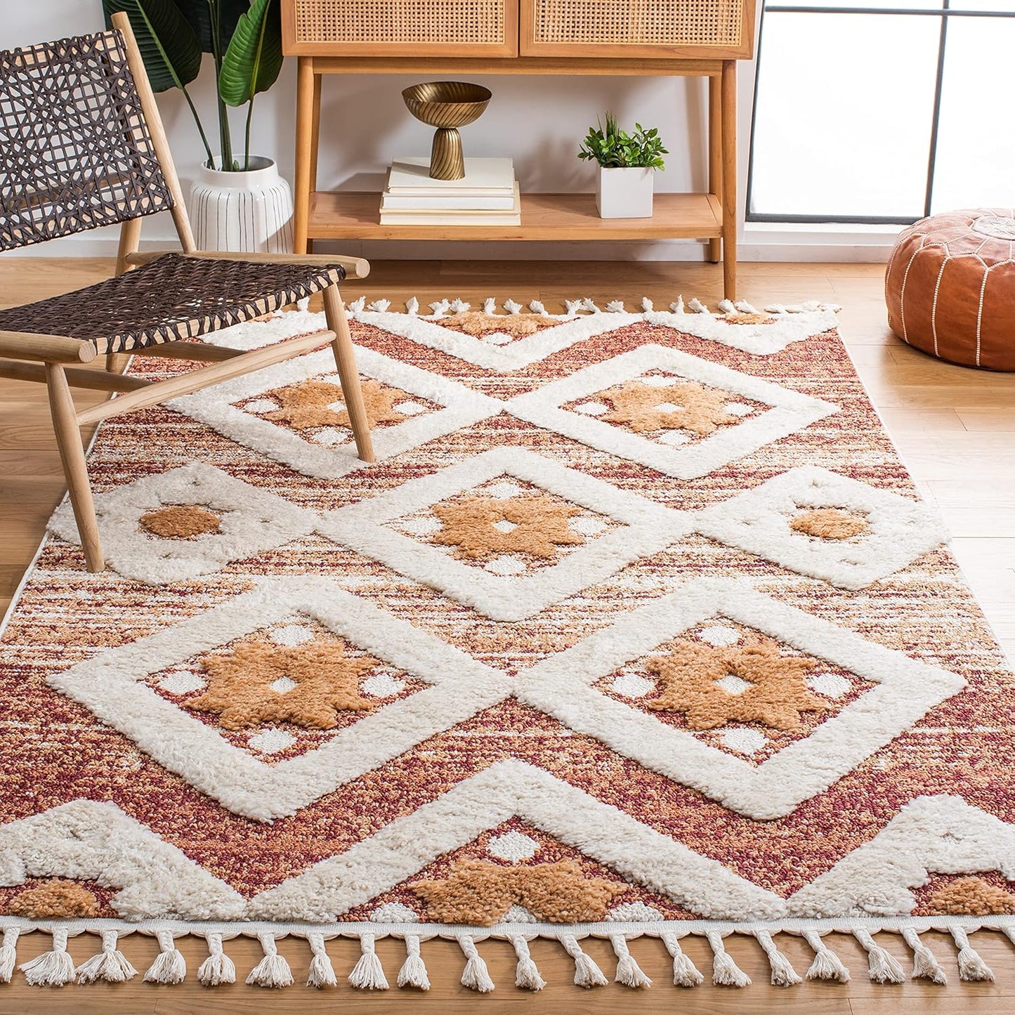 Alfombra shag marroquí borlas 5x7ft óxido boho