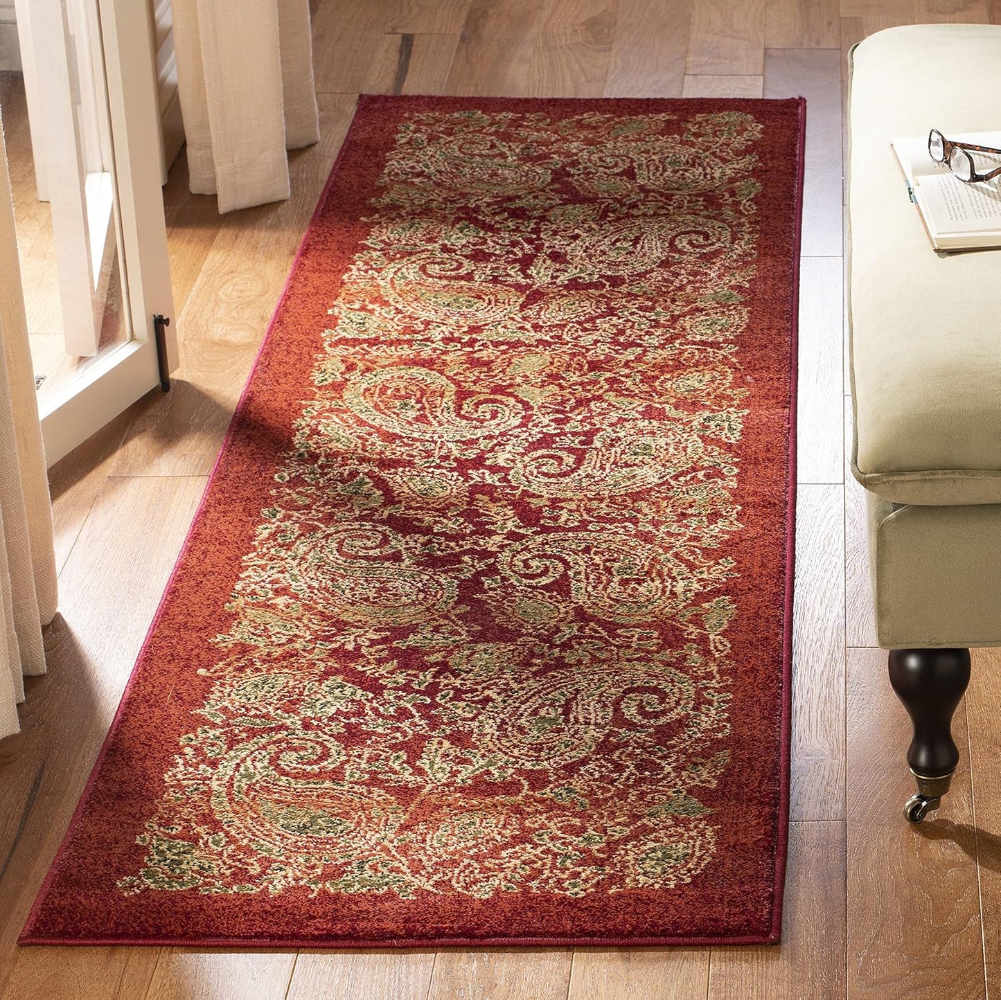 Alfombra pasillo 2ft3pulg x 12ft rojo y multicolor
