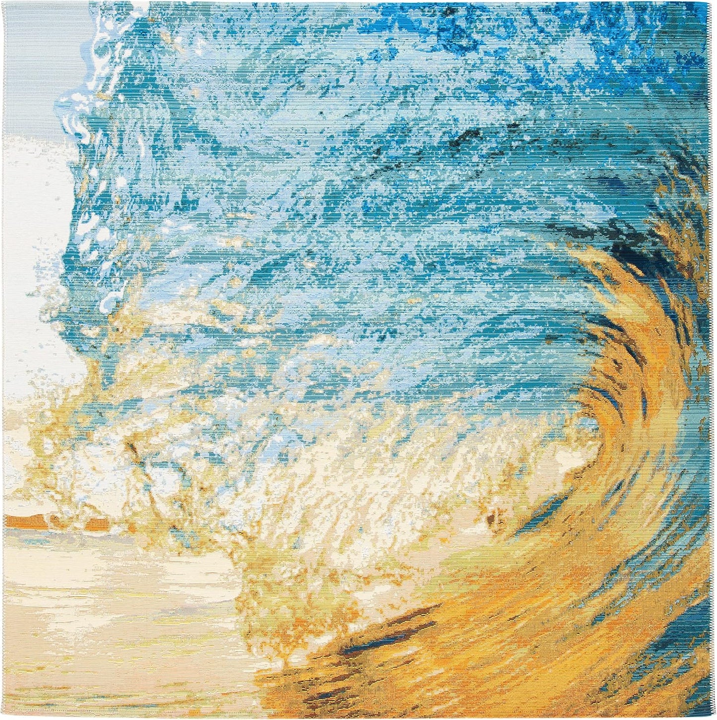 Alfombra decorativa 6x6pulg ondas tropicales azul/dorado