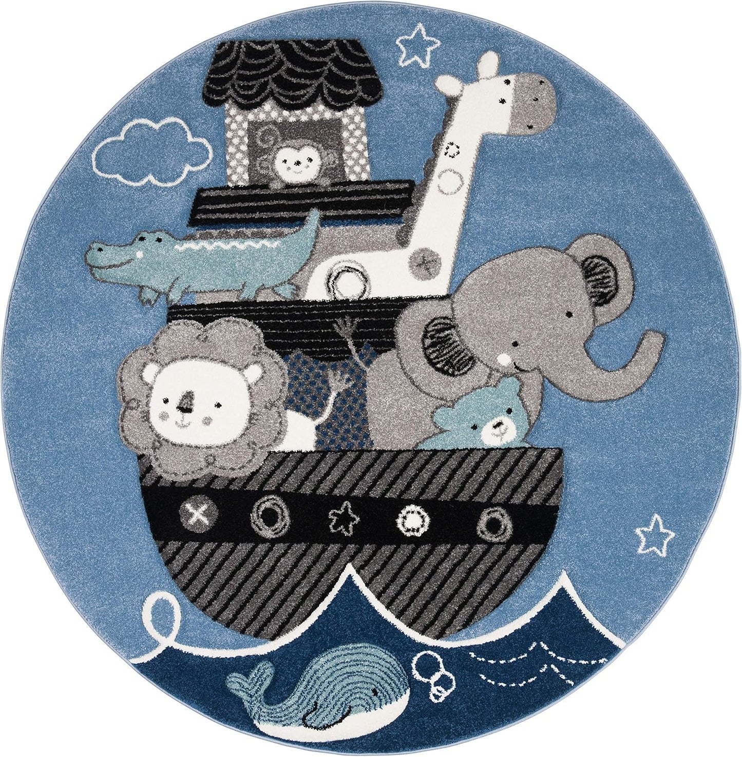 Alfombra redonda para niños 4ft color azul/gris