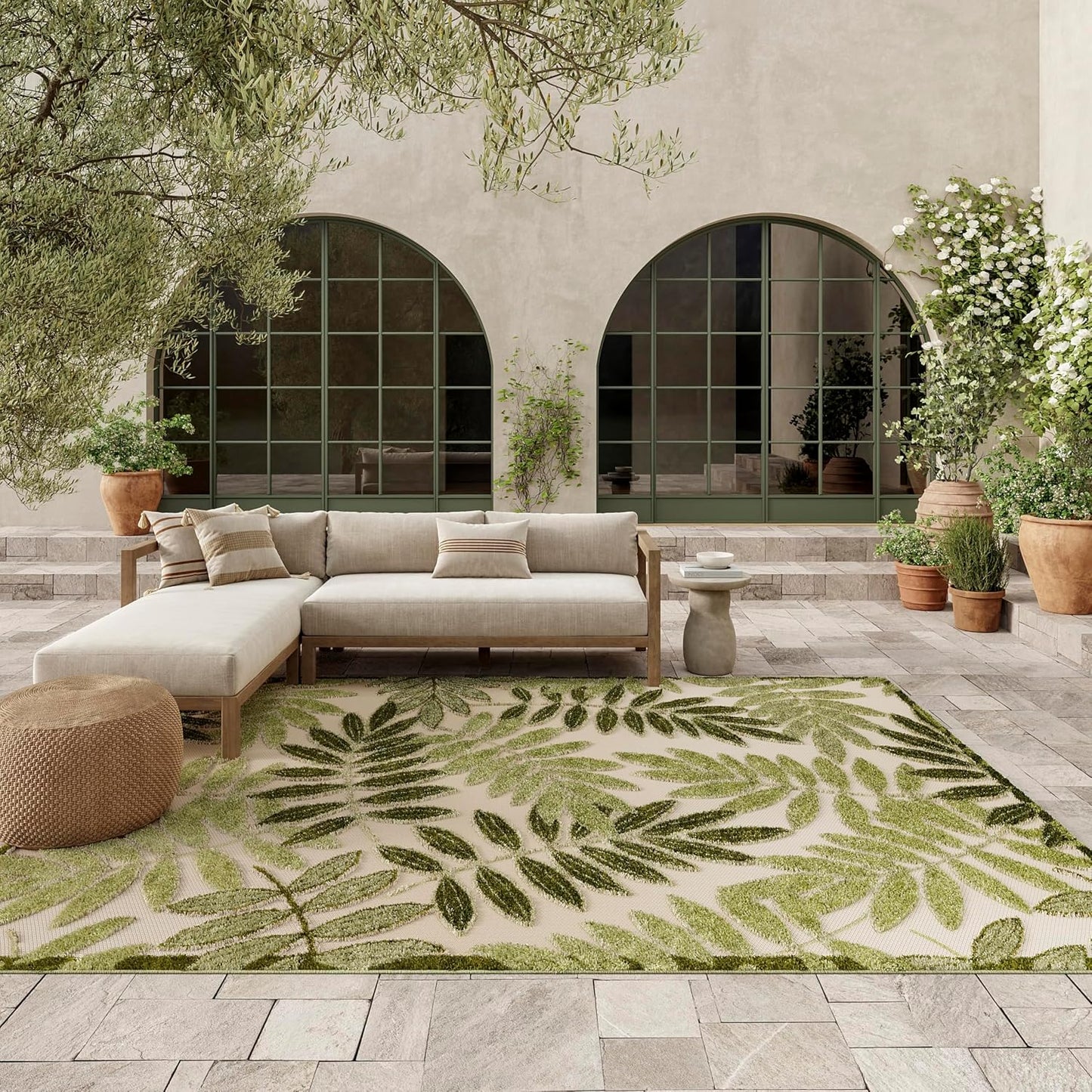 Alfombra dormitorio 7'10"x10'6" verde marfil fácil limpieza