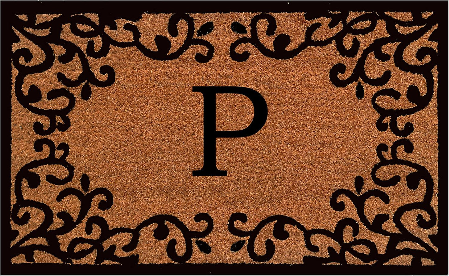 Felpudo con monograma P 18x30pulg negro/natural