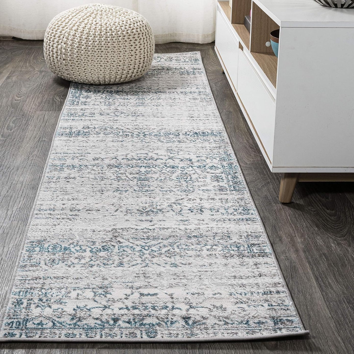 Alfombra pasillo gris/turquesa 2x8ft moderna alta tráfico