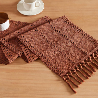 Camino mesa bohemio macramé terracota 12x36pulg