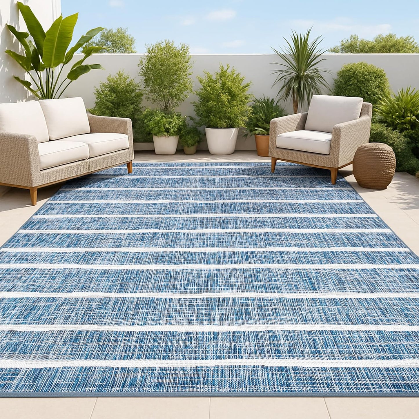 Alfombra Berber Stripe 8x10ft azul/marfil para patio
