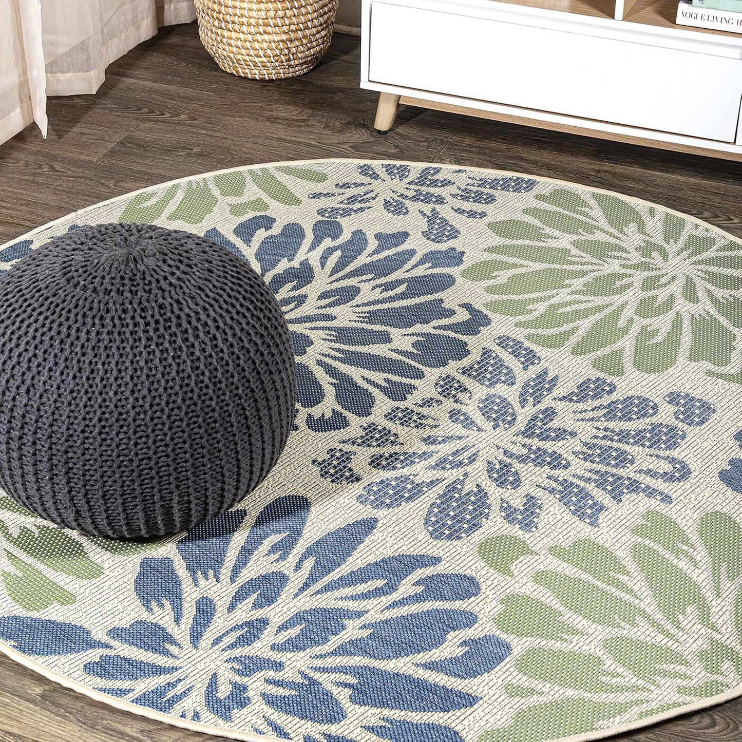 Alfombra redonda textura floral 6ft azul marino/verde patio