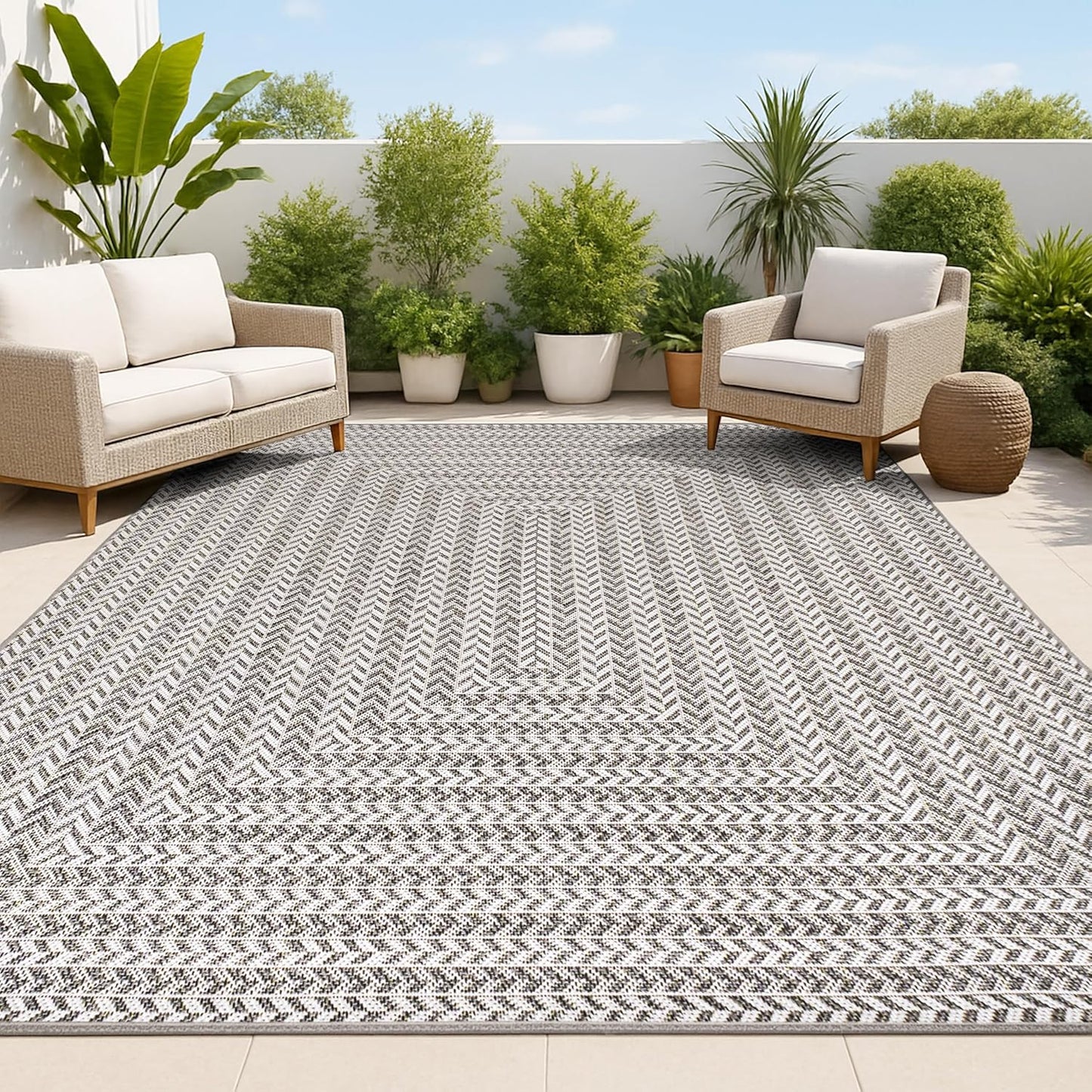 Alfombra patio 3x5ft negro gris claro moderna