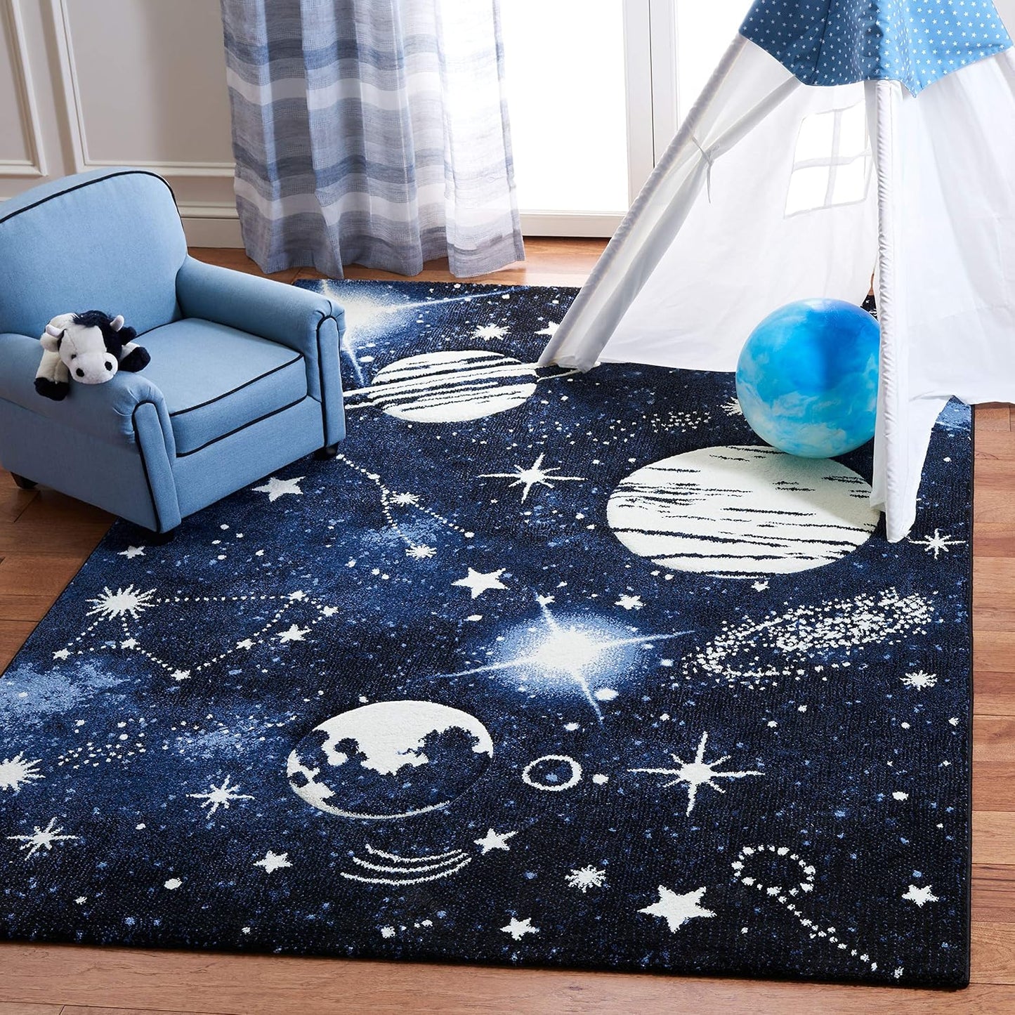 Alfombra niños 4x6ft azul oscuro y claro