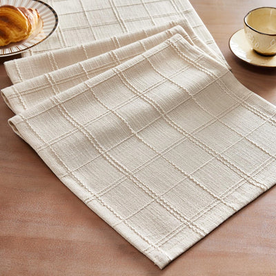 Camino de mesa de lino a cuadros beige tejido texturizado 13 x 48 pulgadas