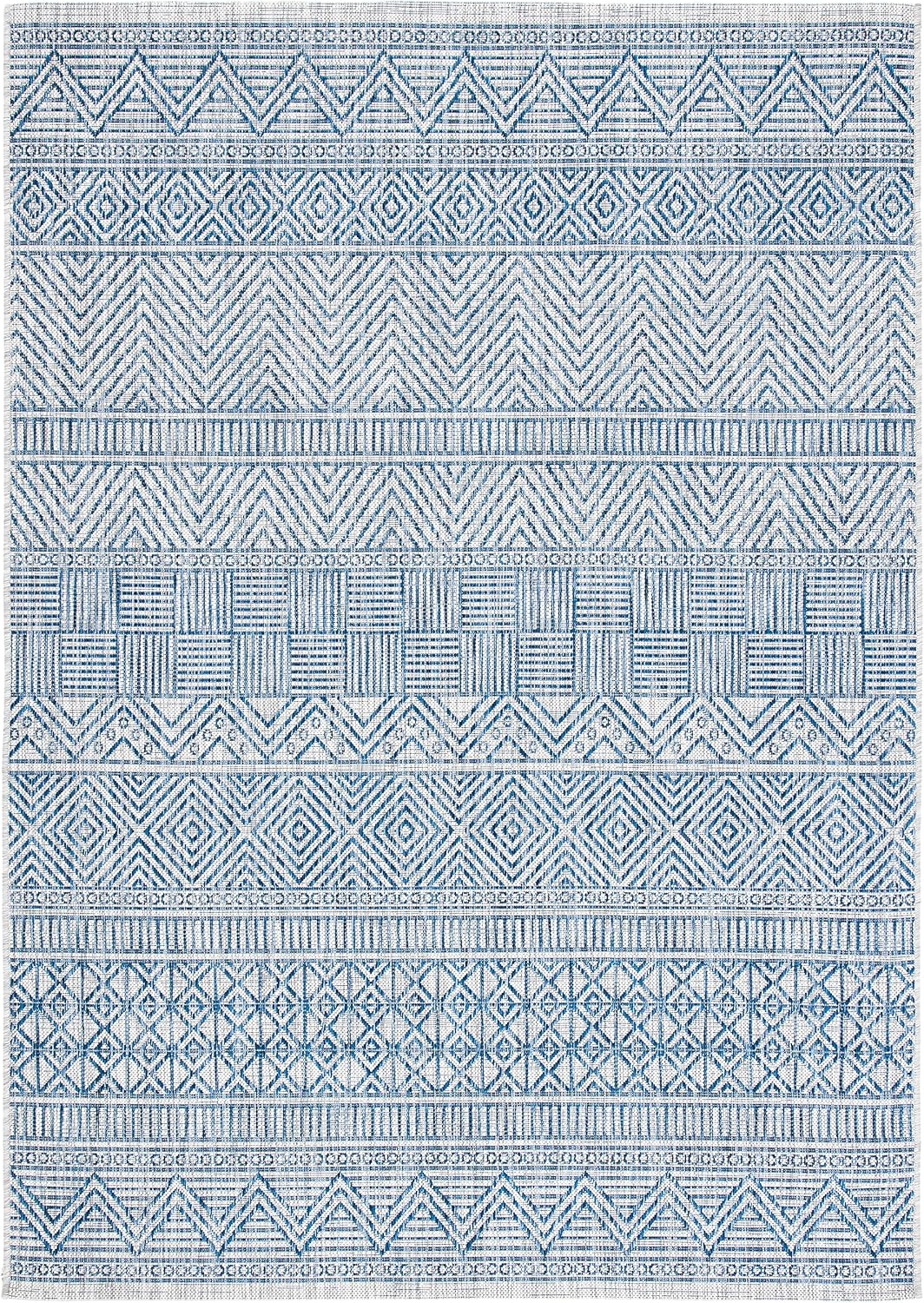 Alfombra decorativa impermeable 5.3x7.7ft gris y azul marino