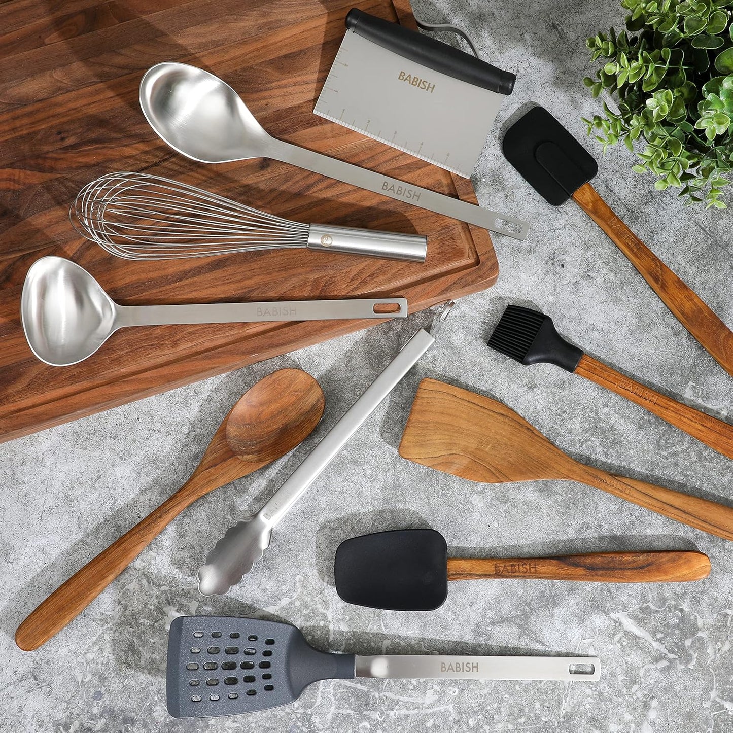 Set 11 Pzas Herramientas Madera Teca Silicona Acero Inox