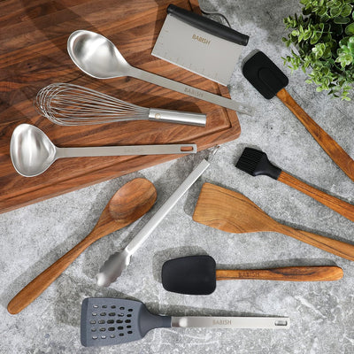 Set 11 Pzas Herramientas Madera Teca Silicona Acero Inox