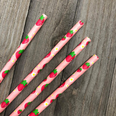 100 Pajitas Papel Diseño Fresa Rojo Rosa Verde
