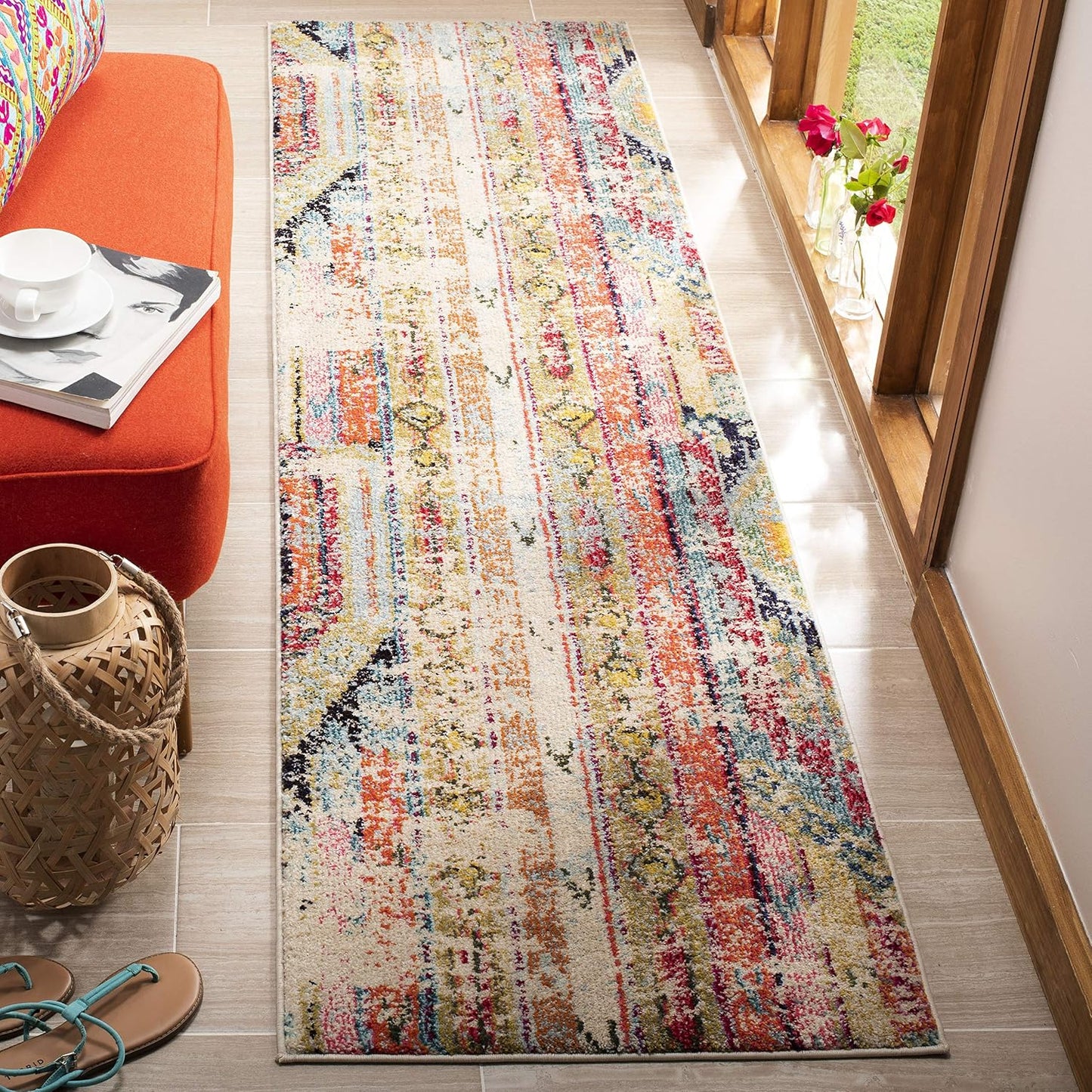 Alfombra boho chic efecto desgastado 2'2"x6'
