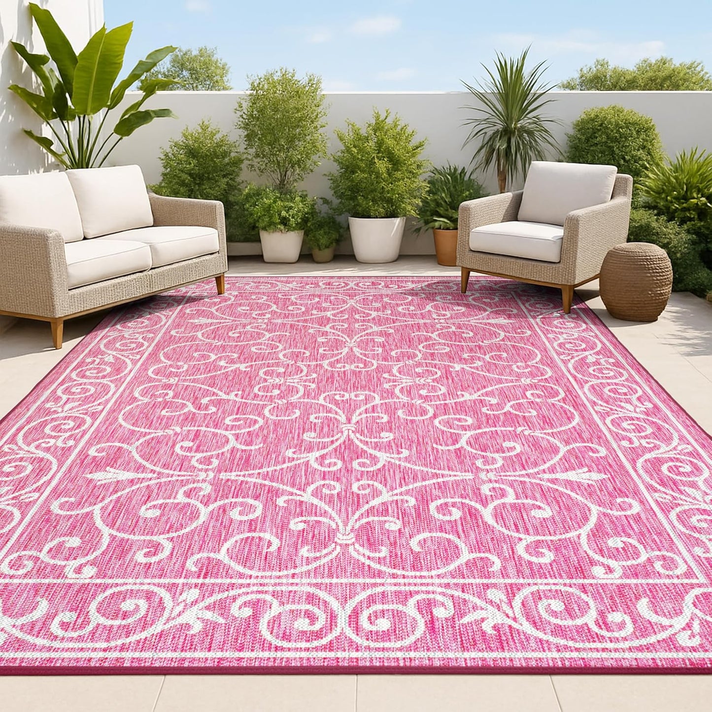 Tapete exterior 5x8ft textura Charleston fucsia/gris claro