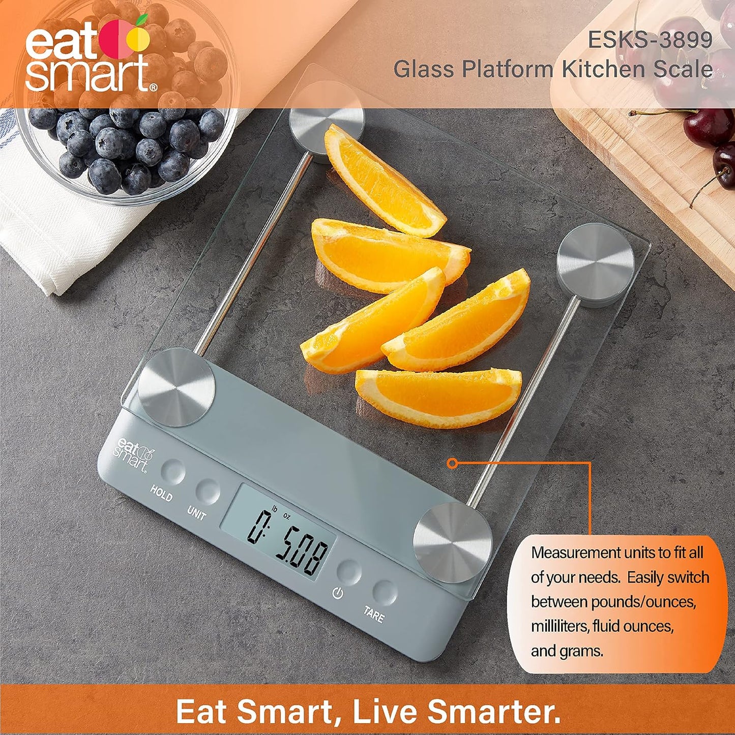 Báscula cocina vidrio 33lb tara color gris
