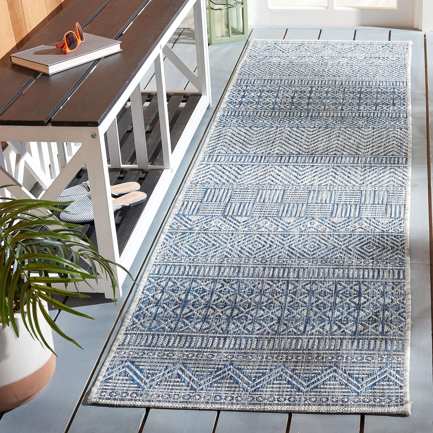 Alfombra pasillo 2'3"x6'7" gris/azul marino impermeable