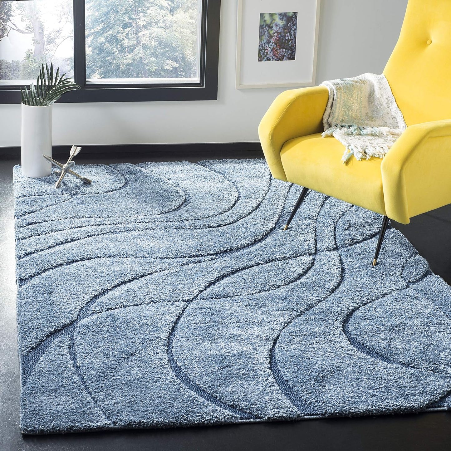 Alfombra Shag 6x9ft Sala Dormitorio Comedor Azul Claro