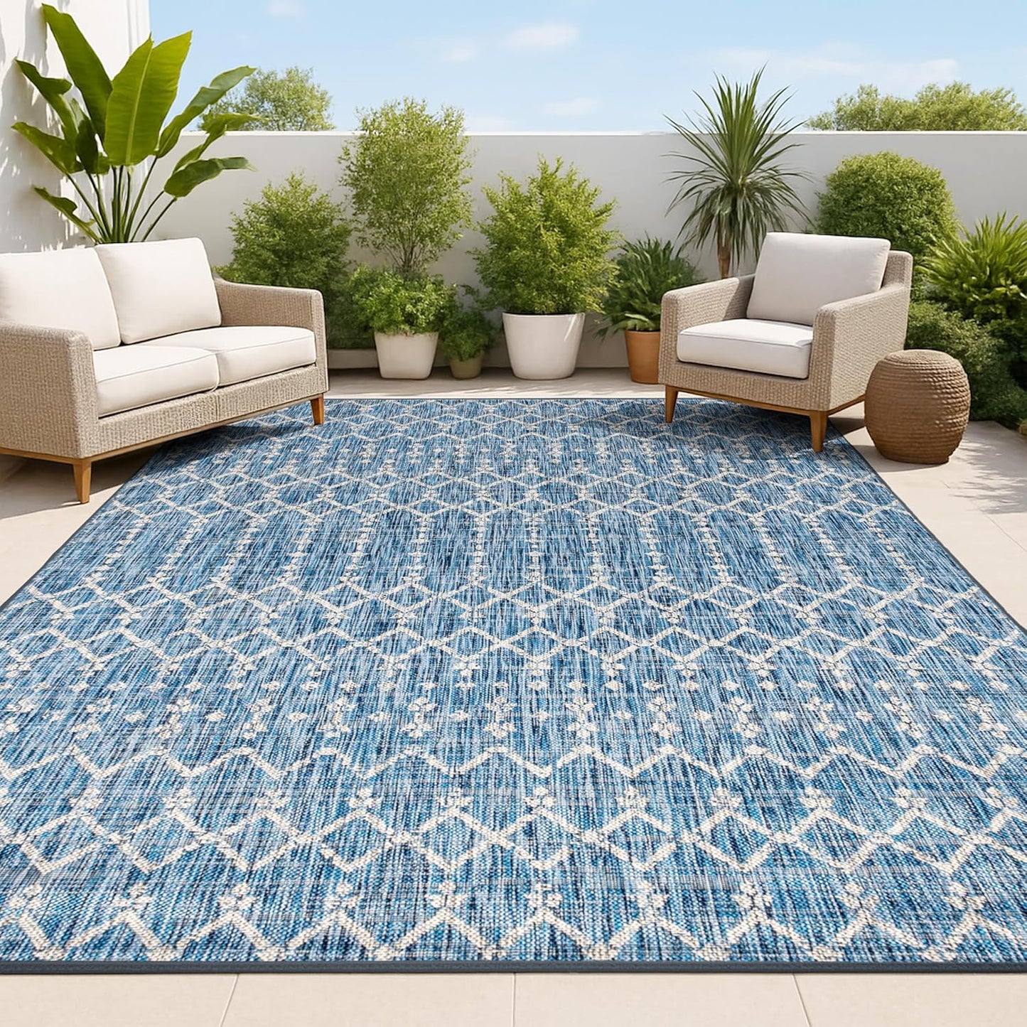 Alfombra área marroquí geométrica 5x8ft azul marino/gris