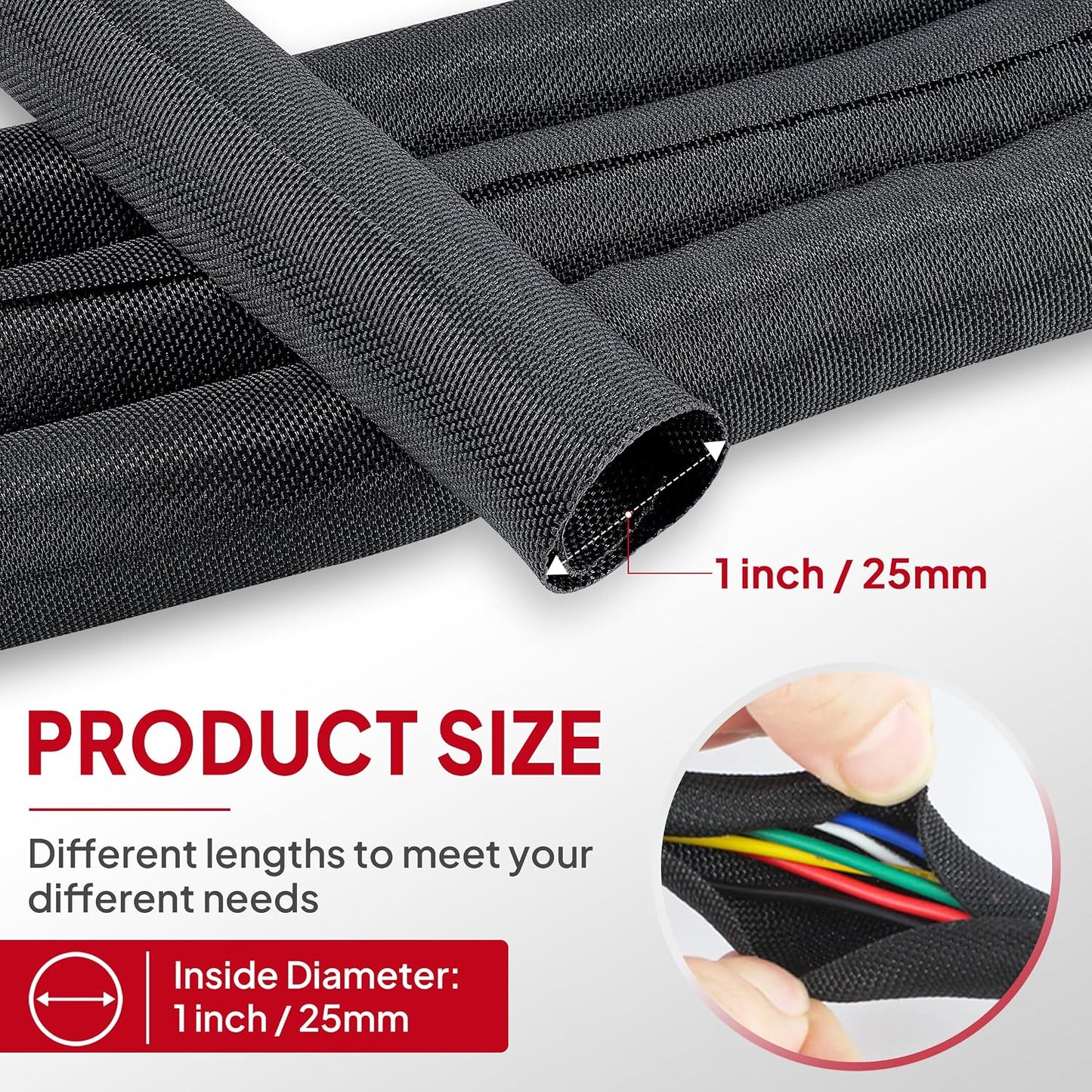 Mangas trenzadas negras para cables 1-15pies