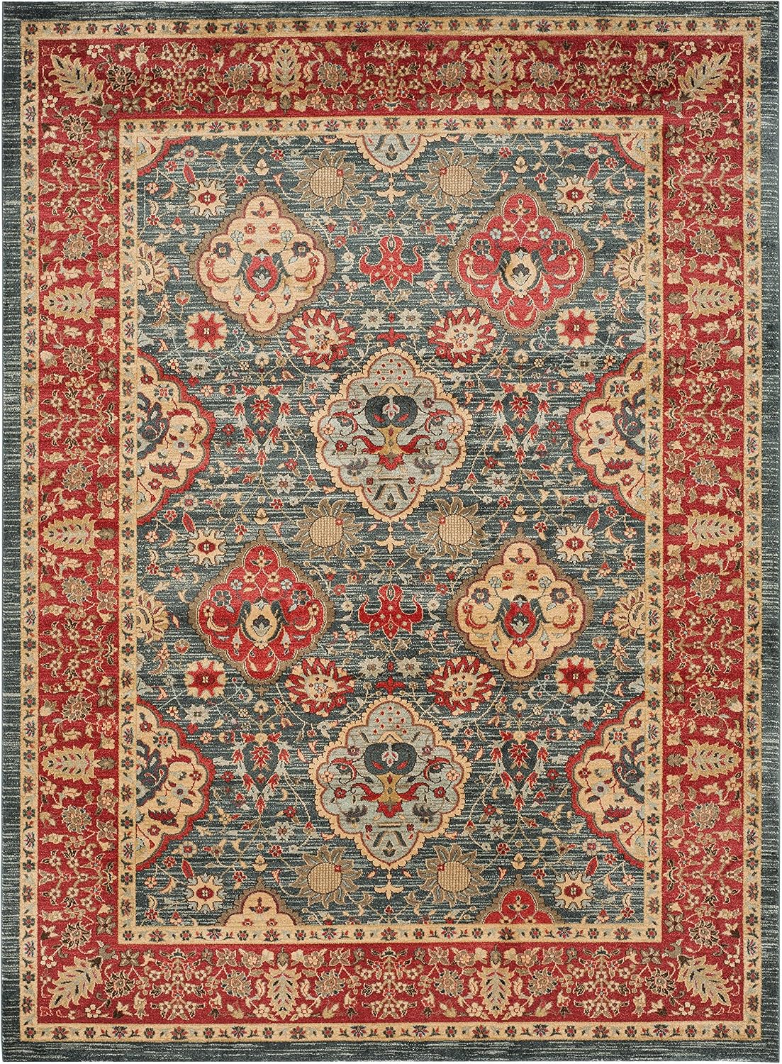 Alfombra área 8x10ft diseño oriental azul marino y rojo
