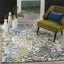 Alfombra decorativa 2'7"x5' medallón marfil y azul pavo real