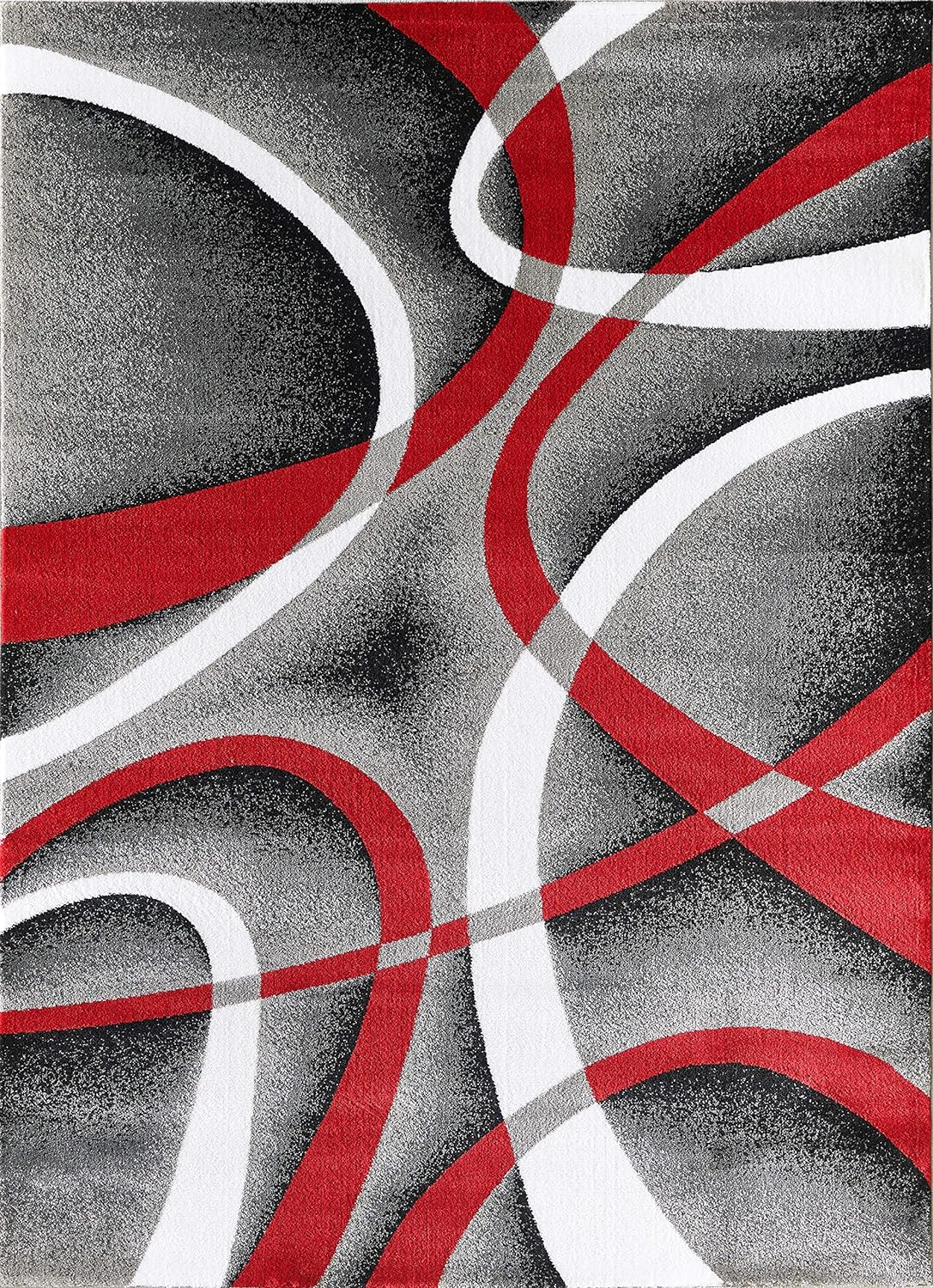Alfombra roja 4x6ft diseño remolinos grises contemporáneo