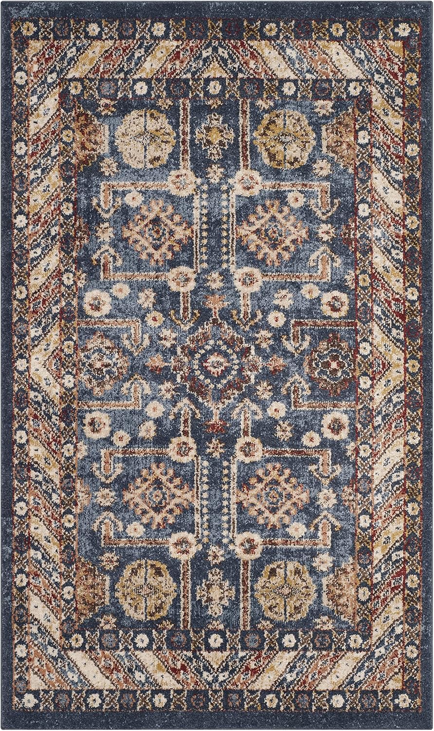 Alfombra tradicional oriental 3x5ft color azul rey/marfil