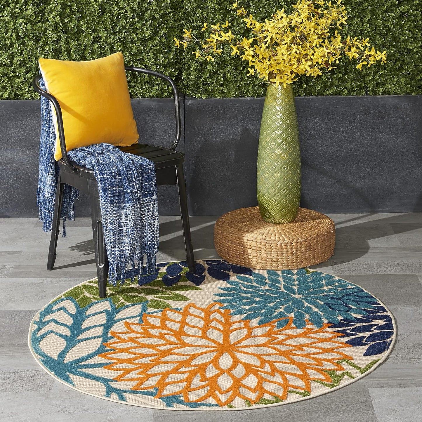 Alfombra redonda 4ft tropical interiores exteriores