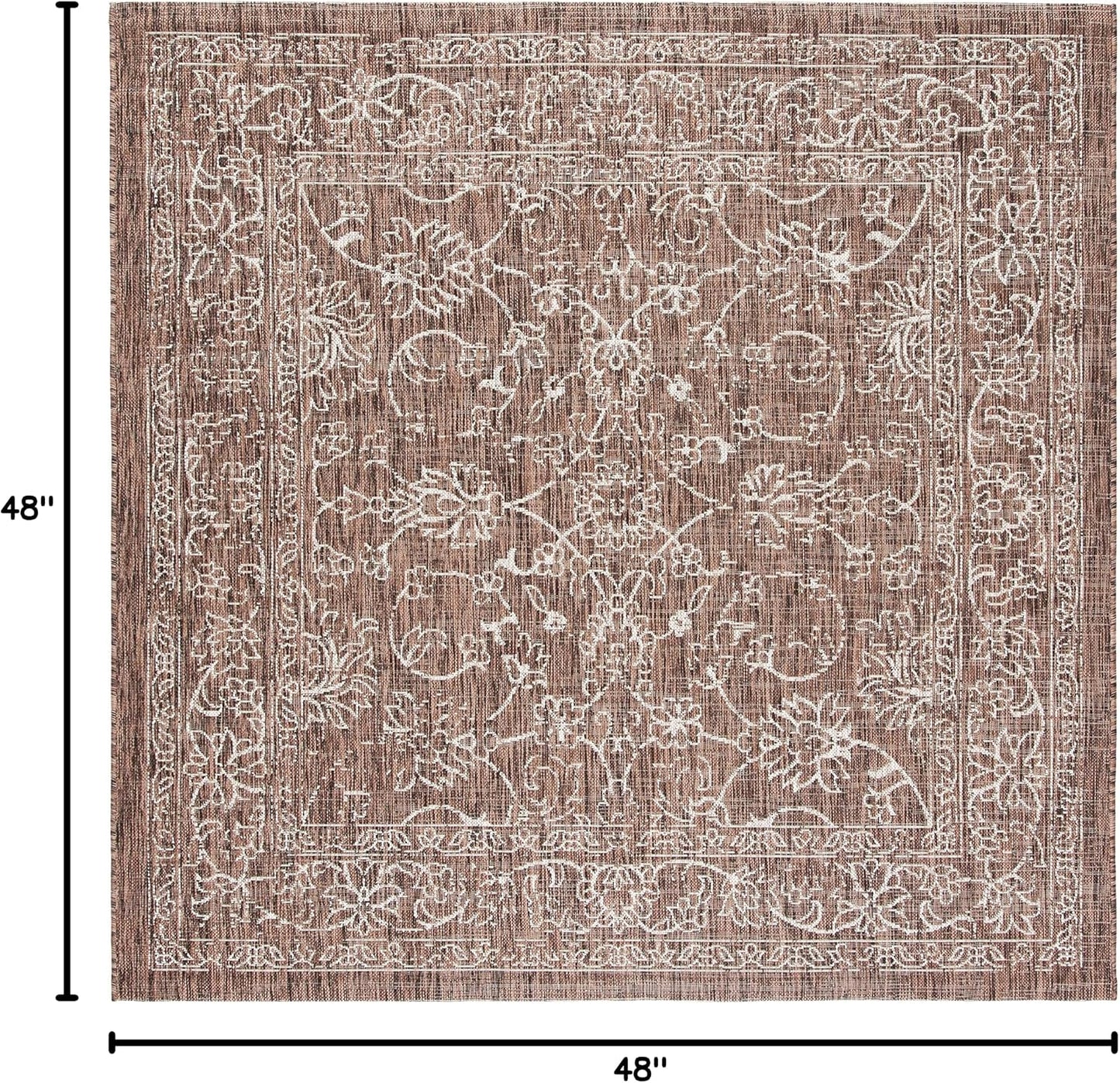 Alfombra lavable Courtyard 4ft cuadrada marrón y marfil