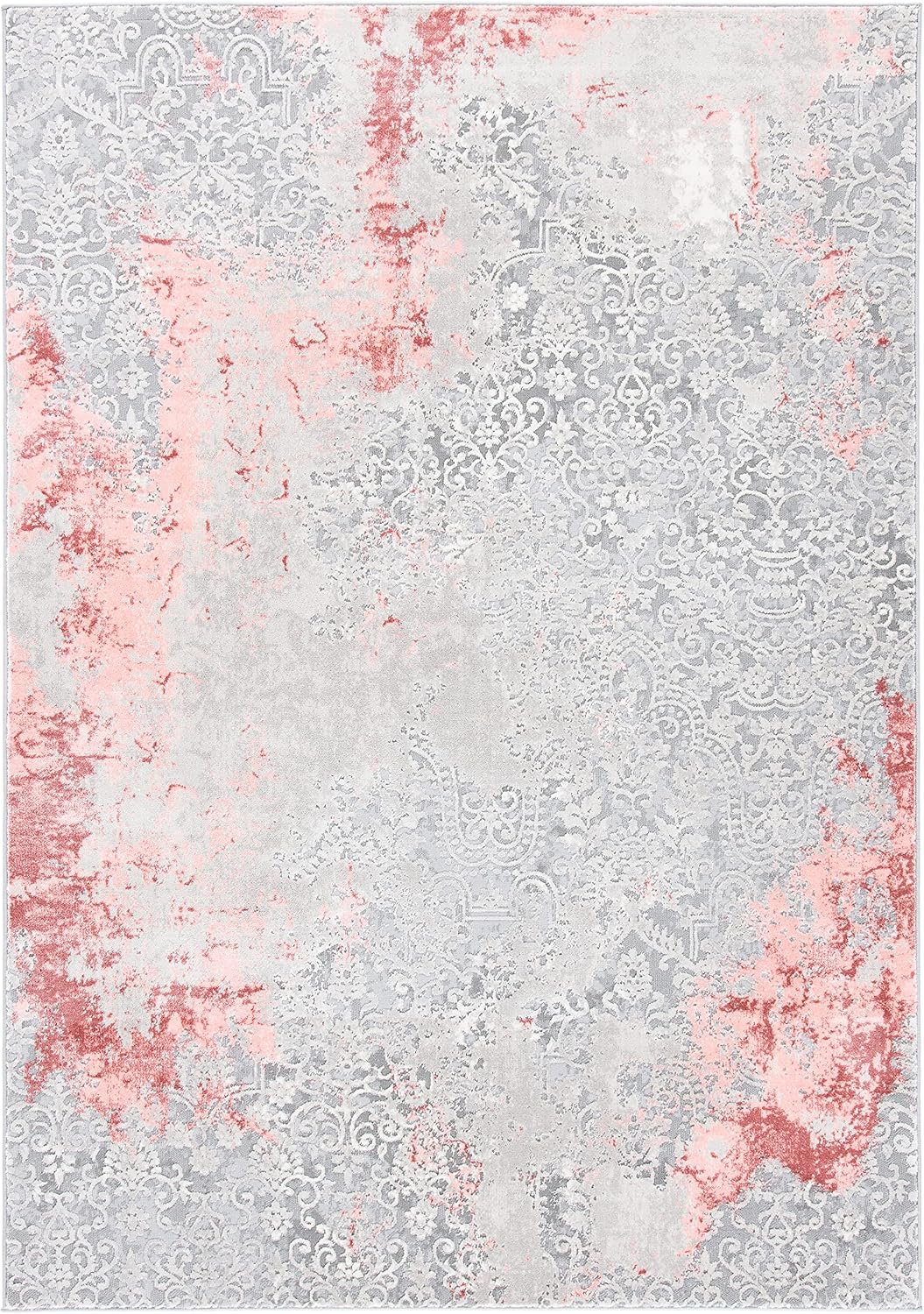 Alfombra decorativa 2x5ft gris claro y rosa abstracta