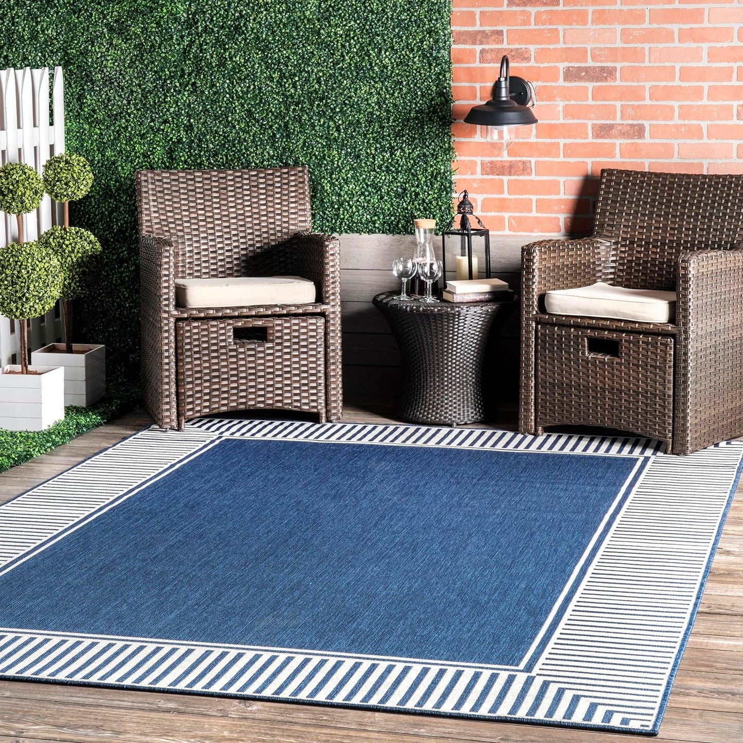 Alfombra área 2'x3' borde a rayas resistente manchas