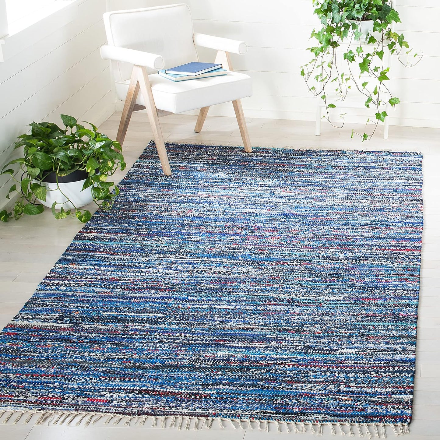 Alfombra área 5x8ft azul y multicolor algodón rayas sala