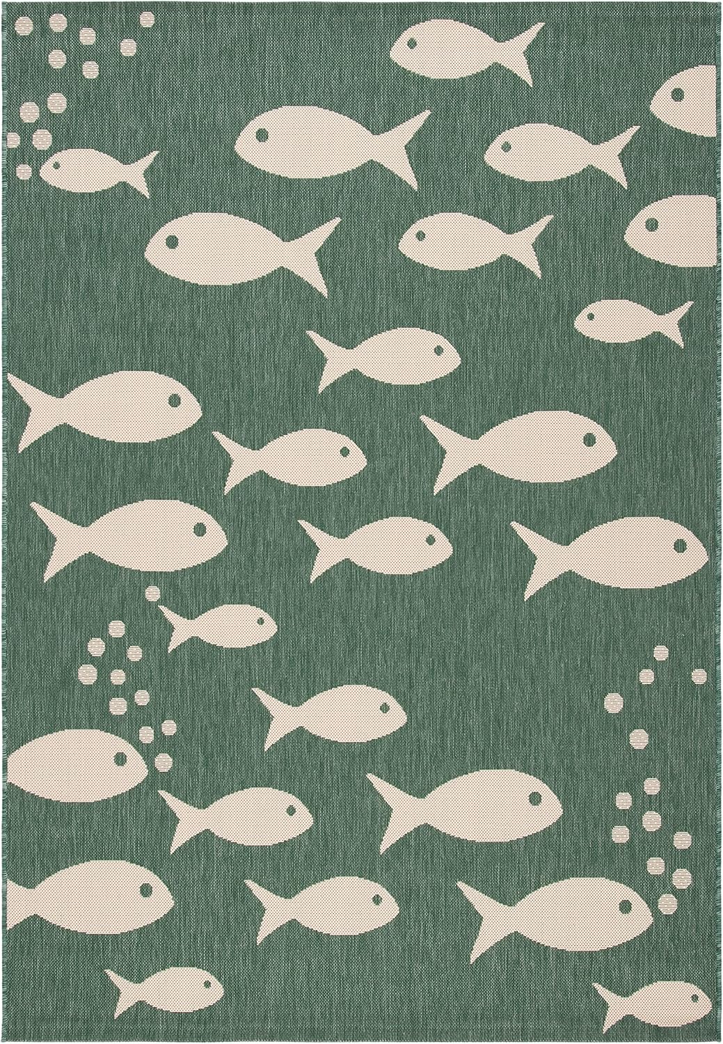 Alfombra lavable exterior 5'3x7'7 verde oscuro y marfil