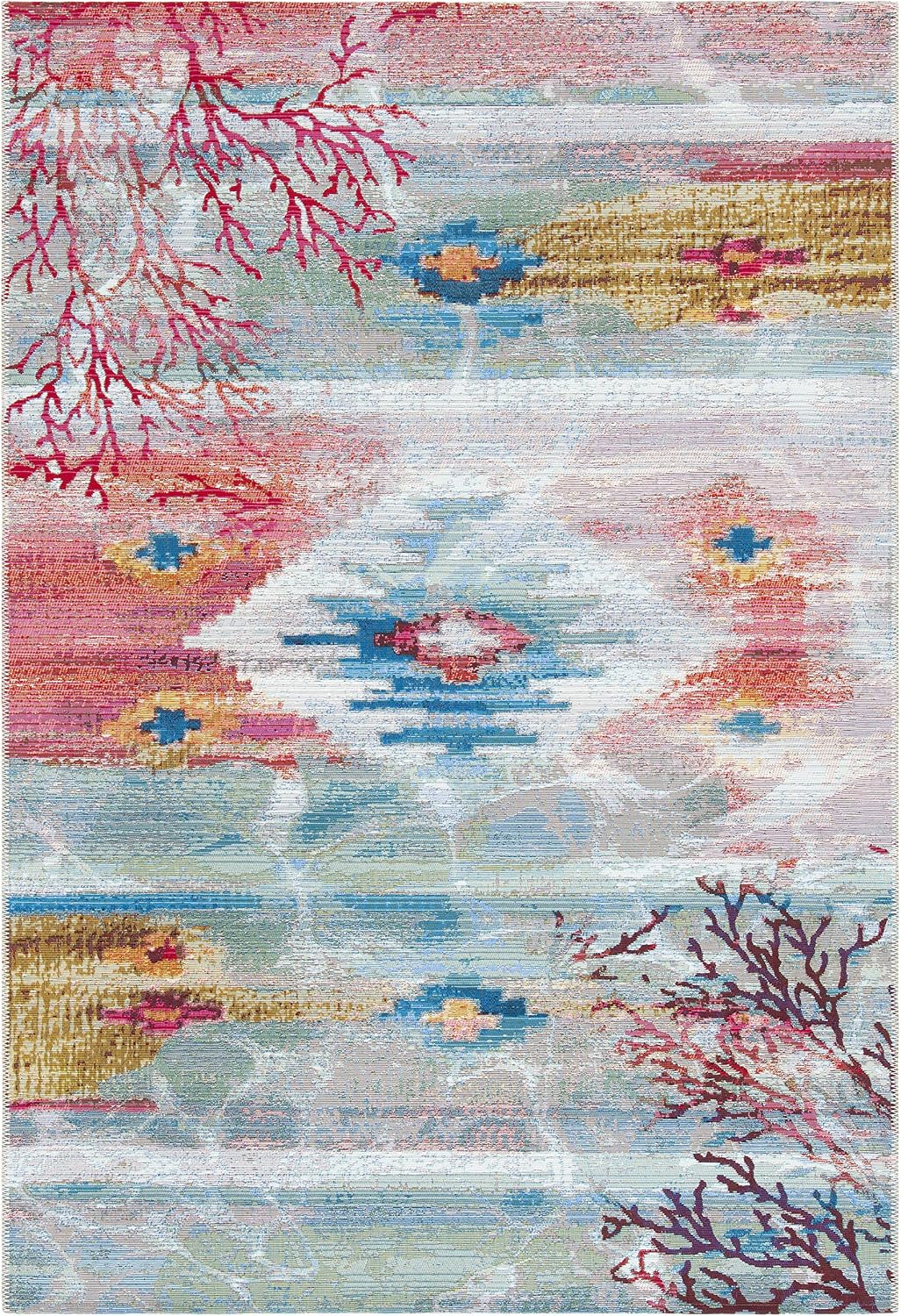 Alfombra lavable exterior 4x6ft azul claro y rosa BAR554M
