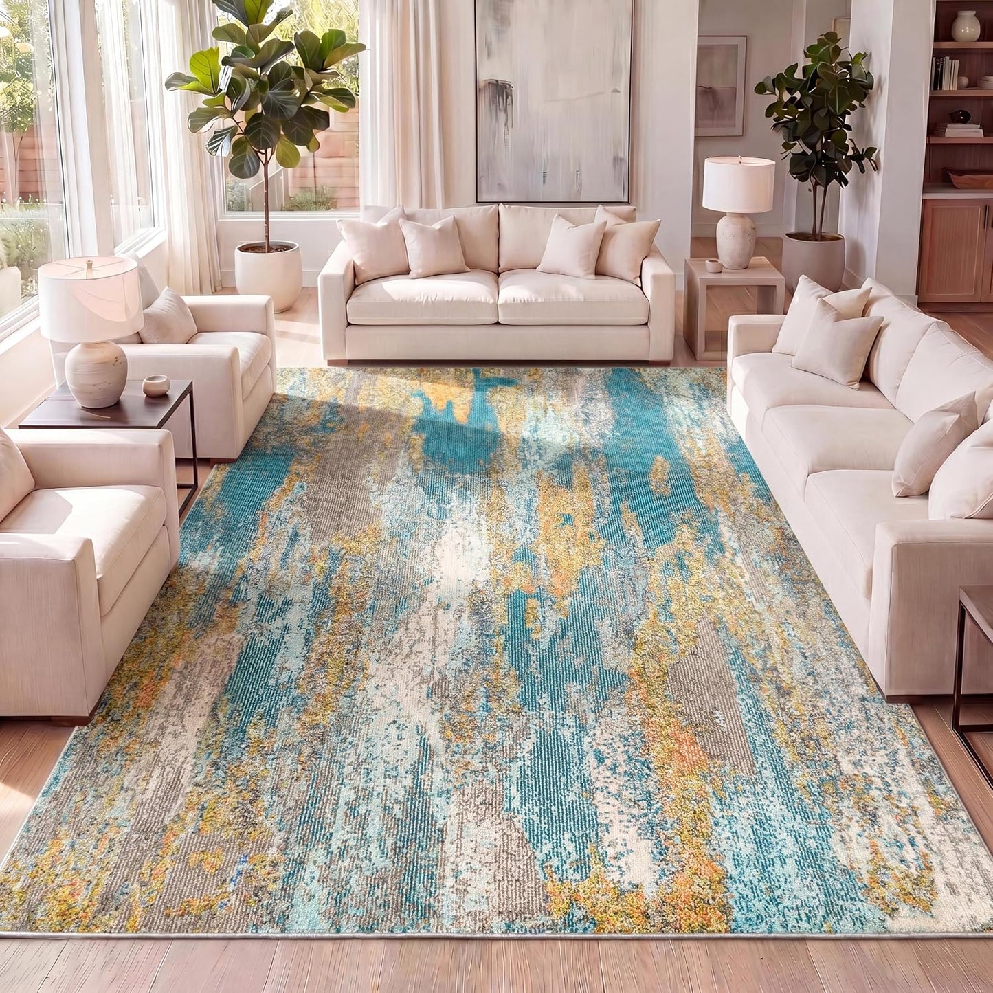 Alfombra abstracta vintage 3x5" sala dormitorio