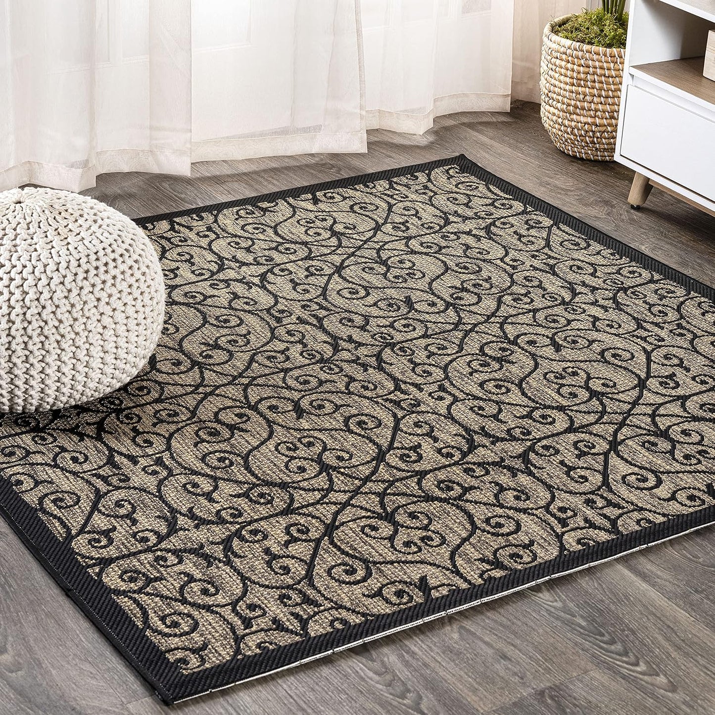 Tapete cuadrado 8x8ft negro/caqui texturizado