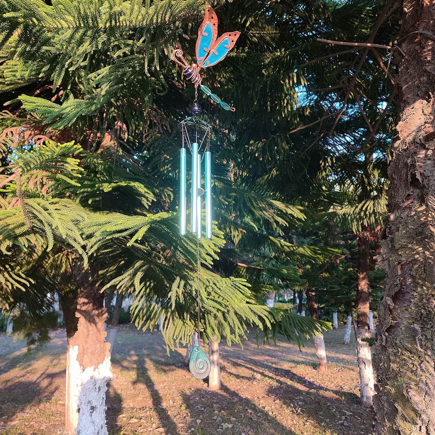 Campanillas viento libélula luminosas azul decoración