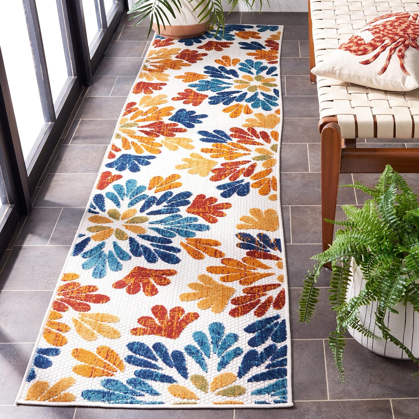 Alfombra exterior lavable 2x12ft color crema y rojo